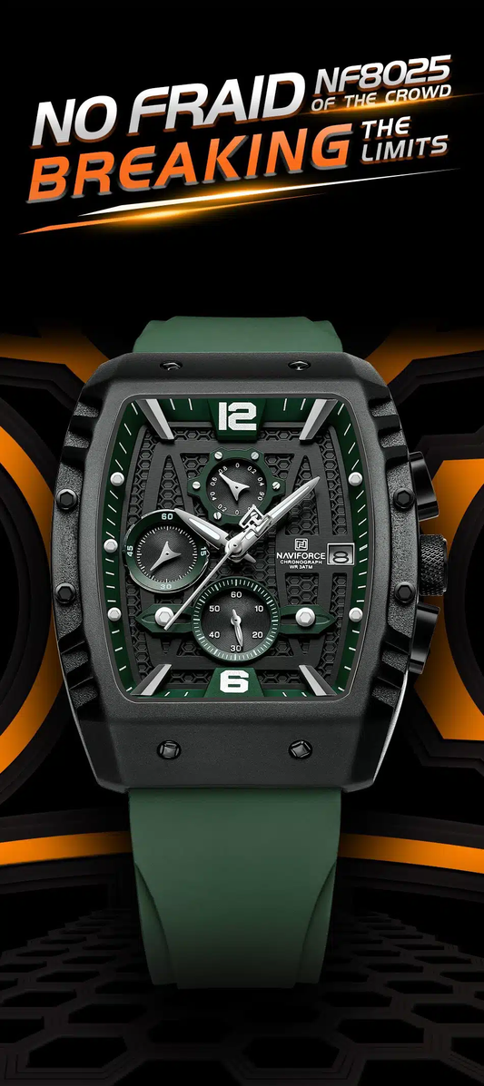 Naviforce NF 8025 Square Edition Men’s Watch Black and Green – Bold Square Design with Modern Precision