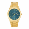 Moment Gold Stainless Steel Quartz Watch – Blue Dial, Date Display