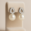 Teardrop Pearl & Zircon Stud Earrings