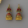 Traditional Red & Gold Jhumka Earrings - Elegant Ethnic Design