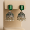Emerald Green Silver Jhumka Earrings