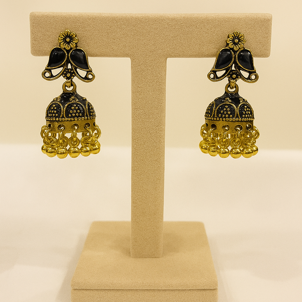 Traditional Black & Gold Jhumka Earrings
