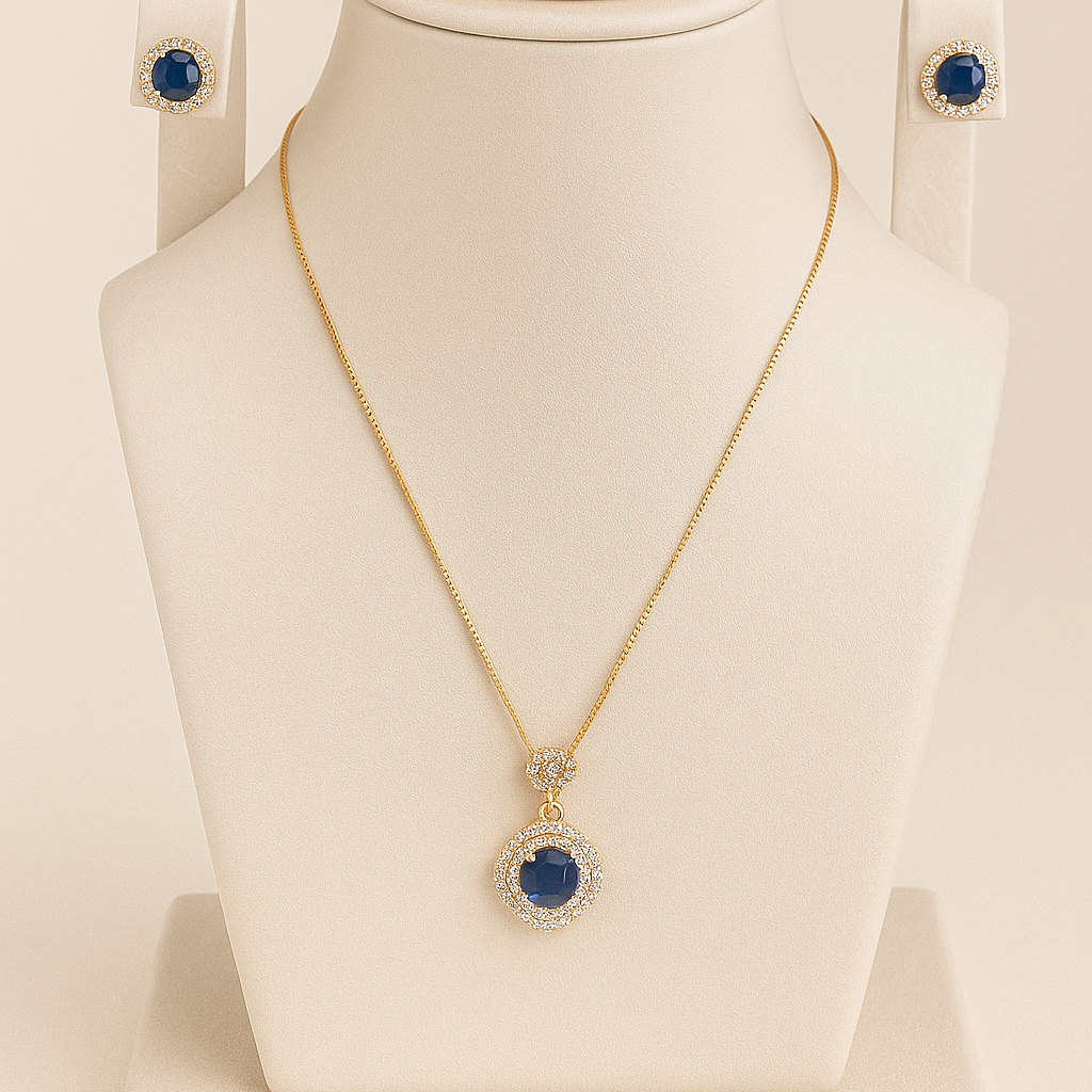 Blue Stone Pendant Necklace and Earring Set