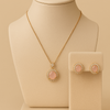 Elegant Rose Gold Pink Stone Necklace & Earring Set
