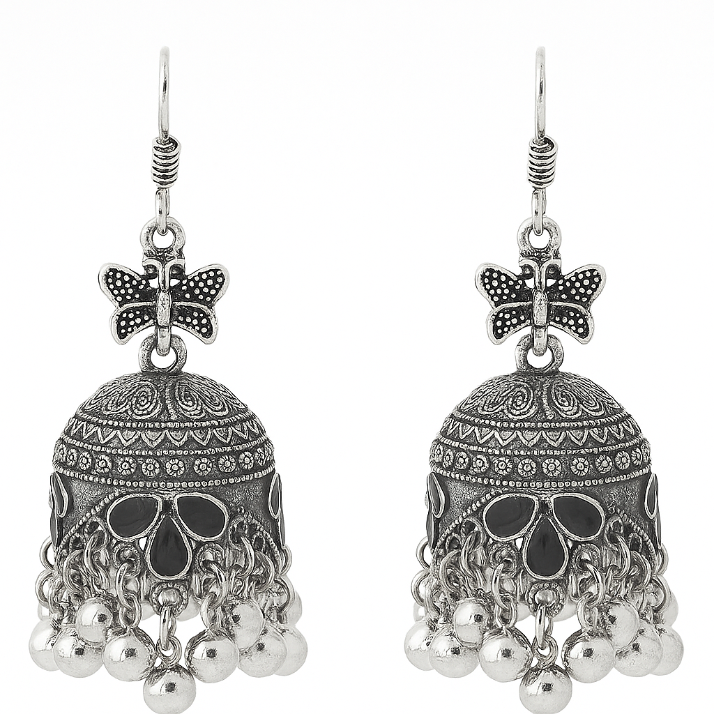 Oxidized Silver Butterfly Jhumka Earrings