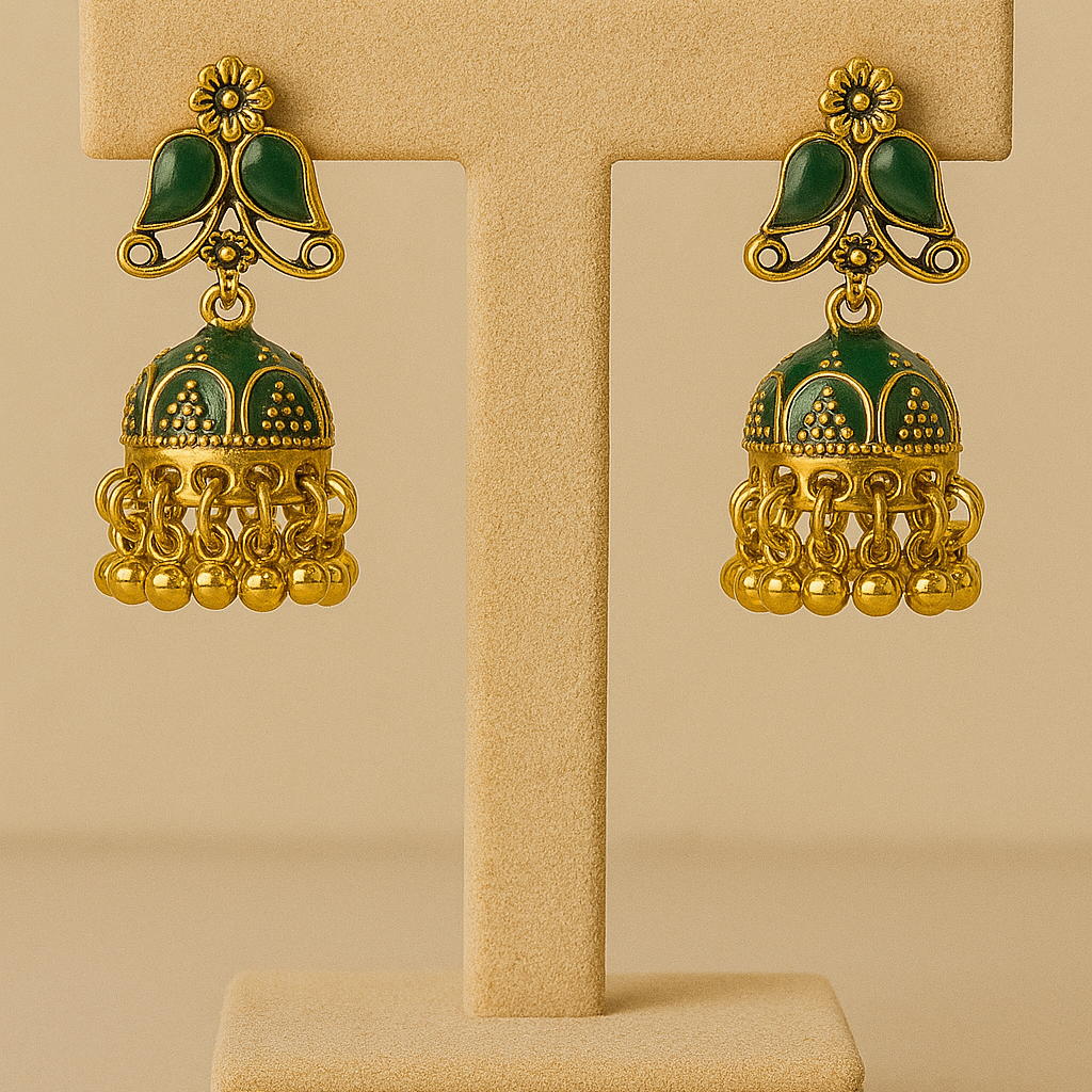 Traditional Green & Gold Jhumka Earrings