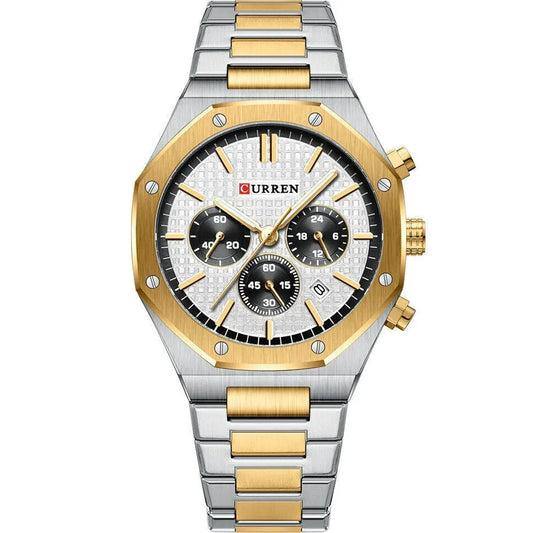 CURREN 8440 Men’s Chronograph Watch – Silver Gold Elegance, Premium Performance
