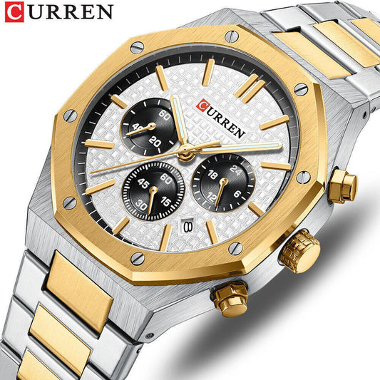 CURREN 8440 Men’s Chronograph Watch – Silver Gold Elegance, Premium Performance