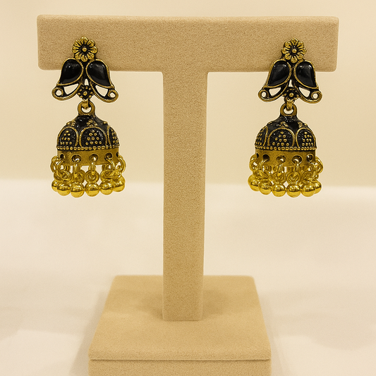 Traditional Black & Gold Jhumka Earrings