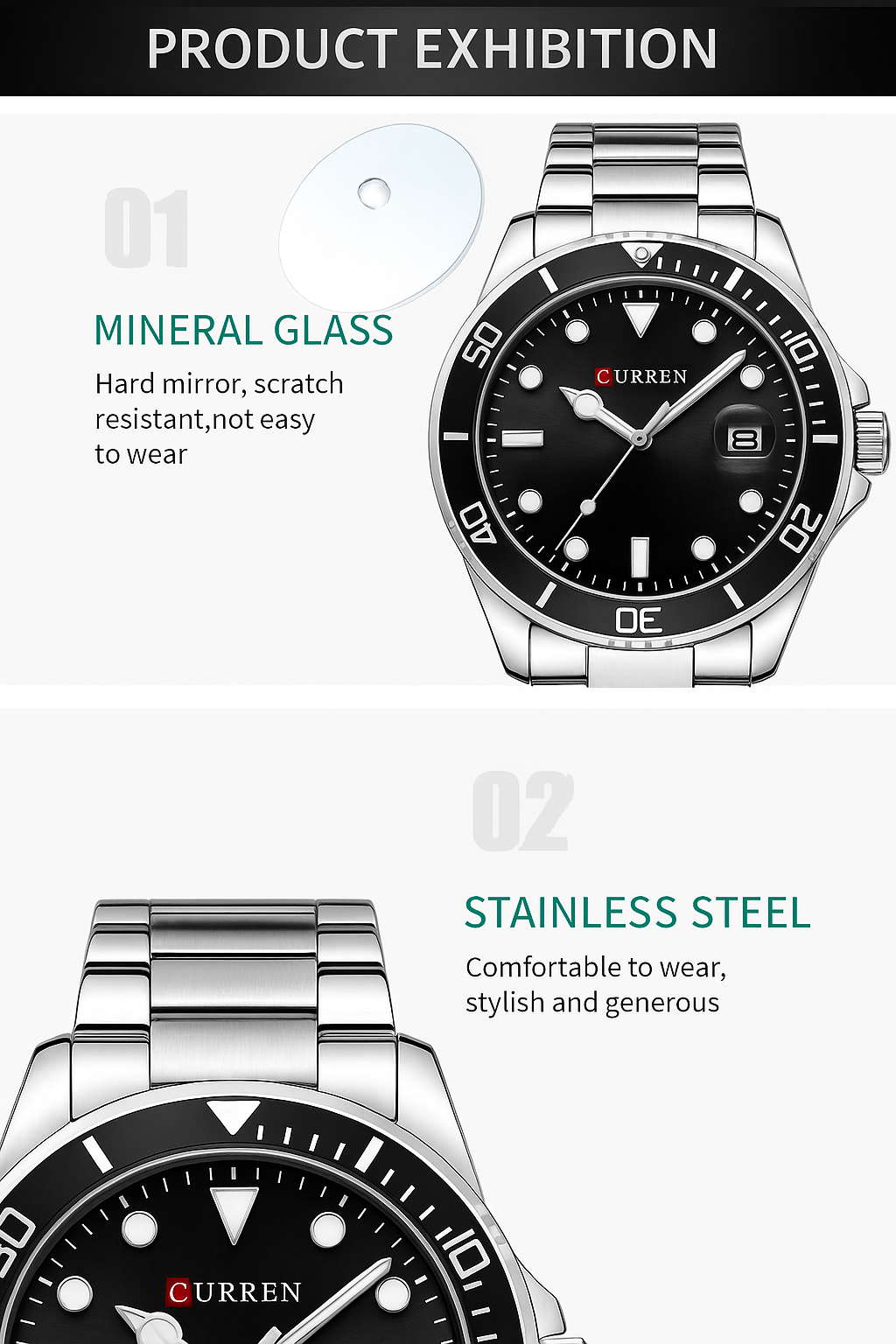 CURREN Business Mens Wristwatches Black Clock Male Stainless Steel Quartz