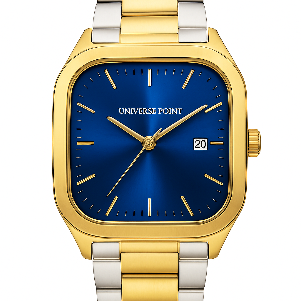 Universe Point Blue Square Dial Watch – Stainless Steel, Date, Water Resistant