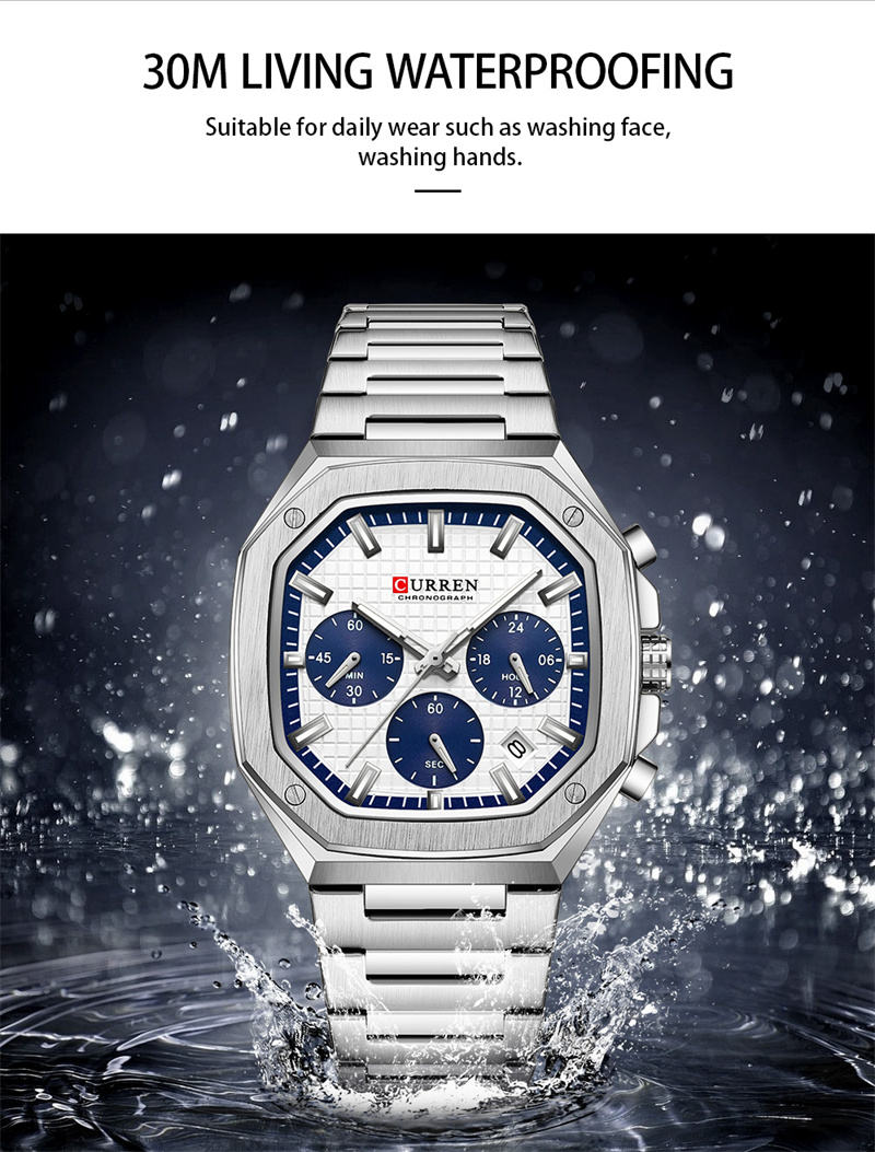 CURREN Mens Stainless Steel Strap Sport Multifunction Chronograph Original Classic Quartz