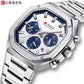 CURREN Mens Stainless Steel Strap Sport Multifunction Chronograph Original Classic Quartz