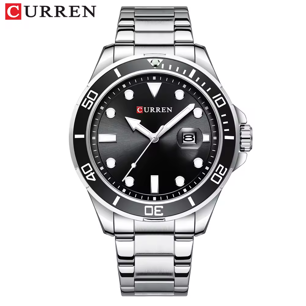 CURREN Business Mens Wristwatches Black Clock Male Stainless Steel Quartz