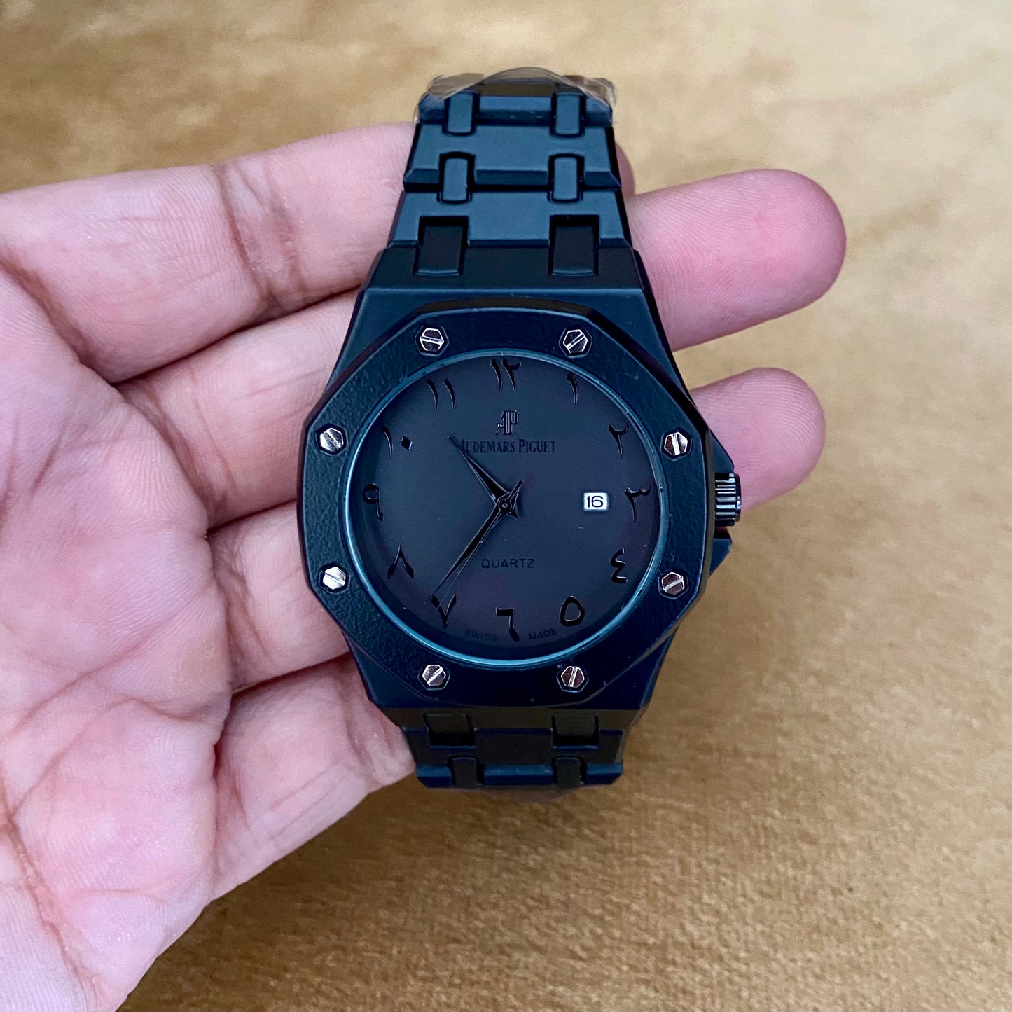 Audemars Piguet Black Arabic Dial Quartz Watch – Luxury Stainless Steel Timepiece