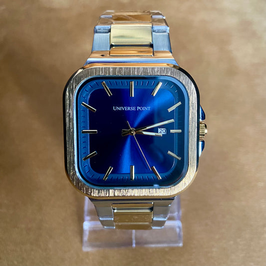 Universe Point Blue Square Dial Watch – Stainless Steel, Date, Water Resistant